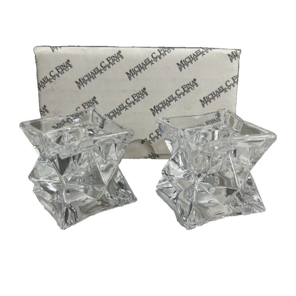 Vintage Star Michael C Fina Fifth Avenue Lead Crystal Candle Holders w/ Box